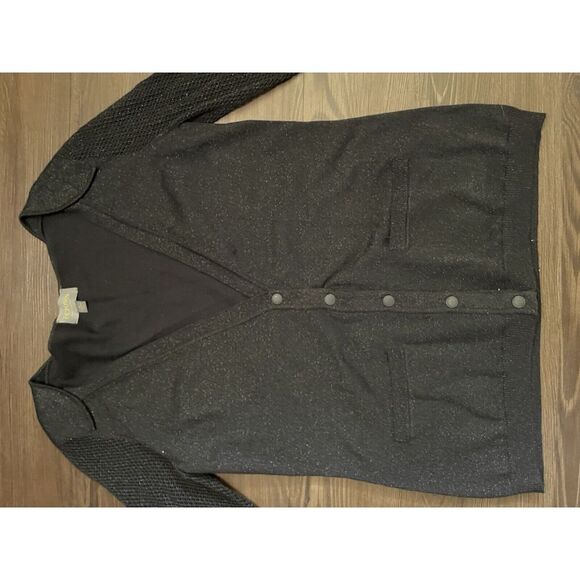 Zac Posen Sweater Women Large Black Cardigan Knit Metallic Button Up - Picture 2 of 7